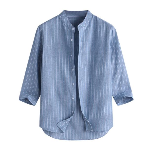 summer men's casual striped stand collar 7 points sleeve button cotton shirt blouse shirts, White;black
summer men's casual striped stand collar 7 points sleeve button cotton shirt blouse shirts, White;black