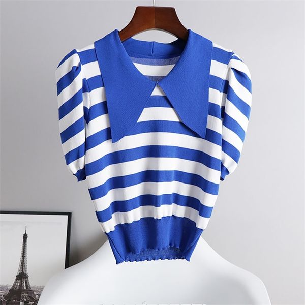 women's knits & tees summer knitted short sleeve striped pullovers women turn-down collar cropped thin white korean fashion s
women's knits & tees summer knitted short sleeve striped pullovers women turn-down collar cropped thin white korean fashion s