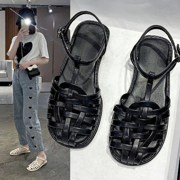 sandals women flat 2021 summer rome fashion round toe leather vintage buckle strap brown female casual shoes, Black
sandals women flat 2021 summer rome fashion round toe leather vintage buckle strap brown female casual shoes, Black