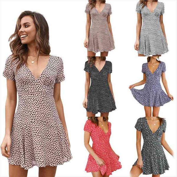 fashion floral wrap summer elegant womens dresses short sleeve boho dots print mini sundress v neck ladies clothes, Black;gray
fashion floral wrap summer elegant womens dresses short sleeve boho dots print mini sundress v neck ladies clothes, Black;gray