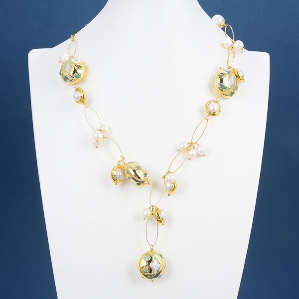 guaiguai jewelry natural freshwater cultured white keshi pearl star shape green chrysoprases gold color plated edge necklace for women, Silver
guaiguai jewelry natural freshwater cultured white keshi pearl star shape green chrysoprases gold color plated edge necklace for women, Silver