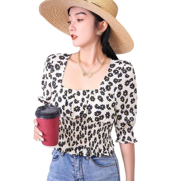 woman's summer shirt blouse korean style vintage floral print short square collar sweet puff sleeve chiffon shirts women's blouses, White
woman's summer shirt blouse korean style vintage floral print short square collar sweet puff sleeve chiffon shirts women's blouses, White