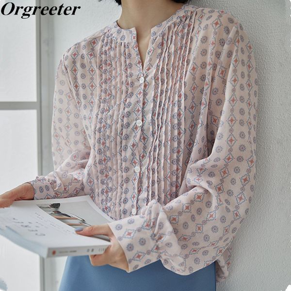 korean style pleated chiffon shirt women summer fall v-neck long lantern sleeve loose printted blouse female casual 210525, White
korean style pleated chiffon shirt women summer fall v-neck long lantern sleeve loose printted blouse female casual 210525, White