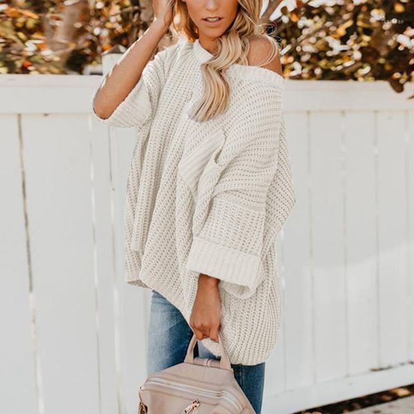 women's sweaters autumn and winter knitwear long-sleeved round neck loose solid color sweater pocket decoration ladies casual street we, White;black
women's sweaters autumn and winter knitwear long-sleeved round neck loose solid color sweater pocket decoration ladies casual street we, White;black
