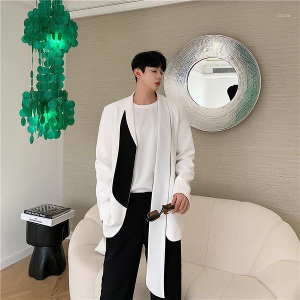 men's suits & blazers fashion show casual suit blazer jacket coat men women street black white outerwear male cardigan overcoat b75, White;black
men's suits & blazers fashion show casual suit blazer jacket coat men women street black white outerwear male cardigan overcoat b75, White;black