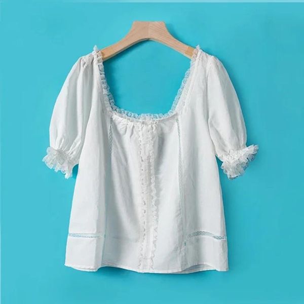 women's blouses & shirts 2021 summer sweet women blouse slash neck lace patchwork puff sleeve lady shirt back single-breasted casual an, White
women's blouses & shirts 2021 summer sweet women blouse slash neck lace patchwork puff sleeve lady shirt back single-breasted casual an, White