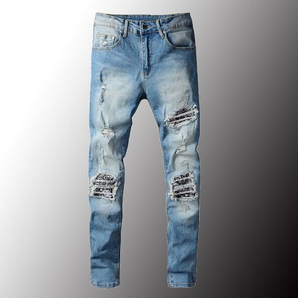 men's jeans minglu bandanna paisley printed patchwork ripped streetwear slim skinny stretch denim pants light blue trousers 40
men's jeans minglu bandanna paisley printed patchwork ripped streetwear slim skinny stretch denim pants light blue trousers 40