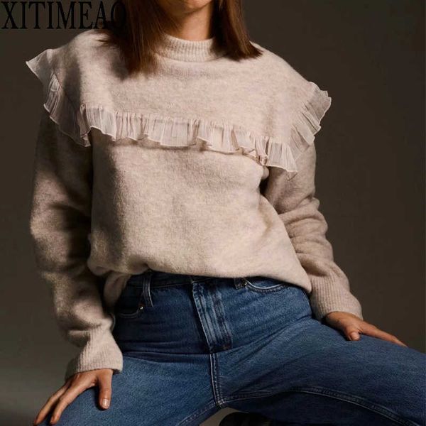za autumn winter women sweaters pullovers warm minimalist solid ruffle decoration jumpers ladies chic 210602, White;black
za autumn winter women sweaters pullovers warm minimalist solid ruffle decoration jumpers ladies chic 210602, White;black