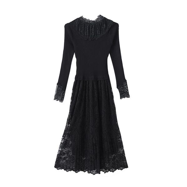 casual dresses splicing lace knitted long black dress vestidos autumn winter style robe thick warm office party plus size women, Black;gray
casual dresses splicing lace knitted long black dress vestidos autumn winter style robe thick warm office party plus size women, Black;gray