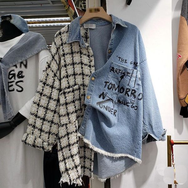 patchwork women denim shirt jacket lapel fashion print long sleeve shirts coat autumn loose jeans streetwear women's jackets, Black;brown
patchwork women denim shirt jacket lapel fashion print long sleeve shirts coat autumn loose jeans streetwear women's jackets, Black;brown