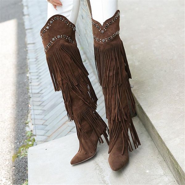 boots 2021 full fringed women thigh high suede tassels pointed toe over the knee boot 9cm heel riding long botas mujer, Black
boots 2021 full fringed women thigh high suede tassels pointed toe over the knee boot 9cm heel riding long botas mujer, Black