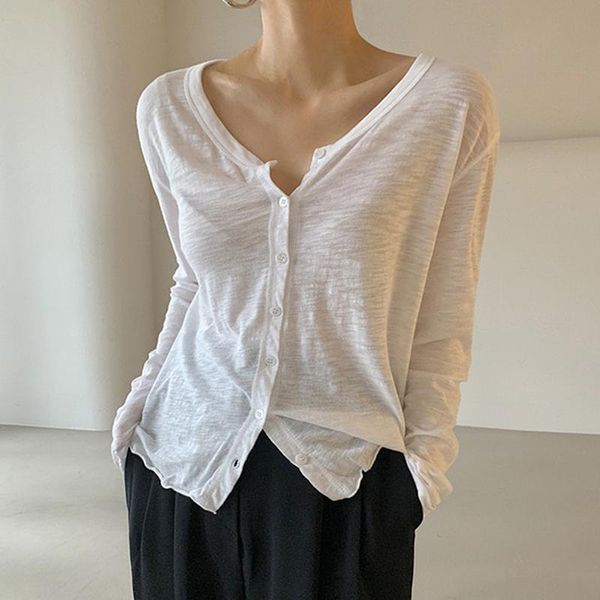 women's knits & tees women 2021 summer korean fashion simple wild v neck single-row buckle loose thin long-sleeved sunscreen top, White
women's knits & tees women 2021 summer korean fashion simple wild v neck single-row buckle loose thin long-sleeved sunscreen top, White