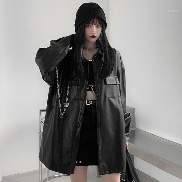 women's jackets japanese casual women loose leather moto jacket outerwear high street coat chic streetwear long sleeve black mt165, Black;brown
women's jackets japanese casual women loose leather moto jacket outerwear high street coat chic streetwear long sleeve black mt165, Black;brown