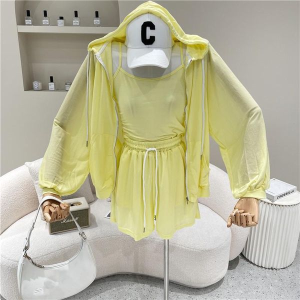 women's tracksuits niche design clothing 2021 soft skin silk cotton thin hooded cardigan suspender shorts 3 piece set sports suit, Gray
women's tracksuits niche design clothing 2021 soft skin silk cotton thin hooded cardigan suspender shorts 3 piece set sports suit, Gray