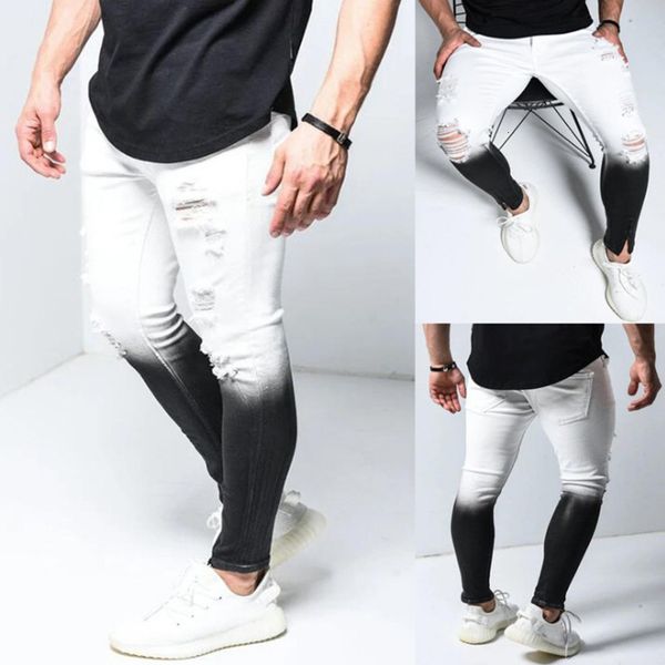 men's jeans ny men gradient black white ripped hole denim pantalones male autumn ankle zipper pencil trousers 3iia, Blue
men's jeans ny men gradient black white ripped hole denim pantalones male autumn ankle zipper pencil trousers 3iia, Blue