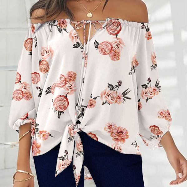 women's blouses & shirts slash neck off shoulder blusa casual long sleeve floral print lady blouse pullover women fashion lace-up, White
women's blouses & shirts slash neck off shoulder blusa casual long sleeve floral print lady blouse pullover women fashion lace-up, White