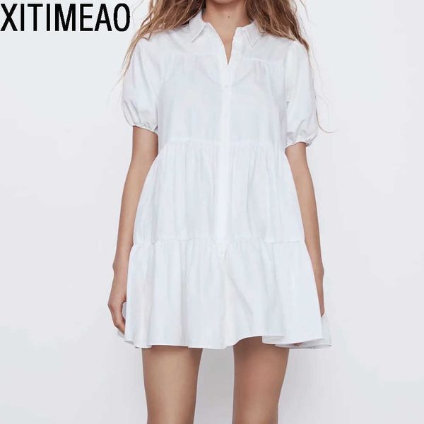 za women sweet fashion ruffled white mini dress vintage lapel collar puff sleeve femal solid color skirte dresses chic 210604, Black;gray
za women sweet fashion ruffled white mini dress vintage lapel collar puff sleeve femal solid color skirte dresses chic 210604, Black;gray