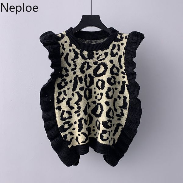 neploe sweet ruffles leopard print sweater vest women korean sleeveless o-neck waistcoat fashion knitwear tank female 210422, White;black
neploe sweet ruffles leopard print sweater vest women korean sleeveless o-neck waistcoat fashion knitwear tank female 210422, White;black
