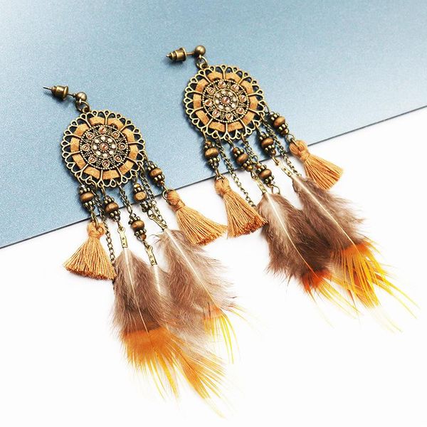 creative feather pendant leather wood beads european and american retro earring accessories dangle & chandelier, Silver 
creative feather pendant leather wood beads european and american retro earring accessories dangle & chandelier, Silver
