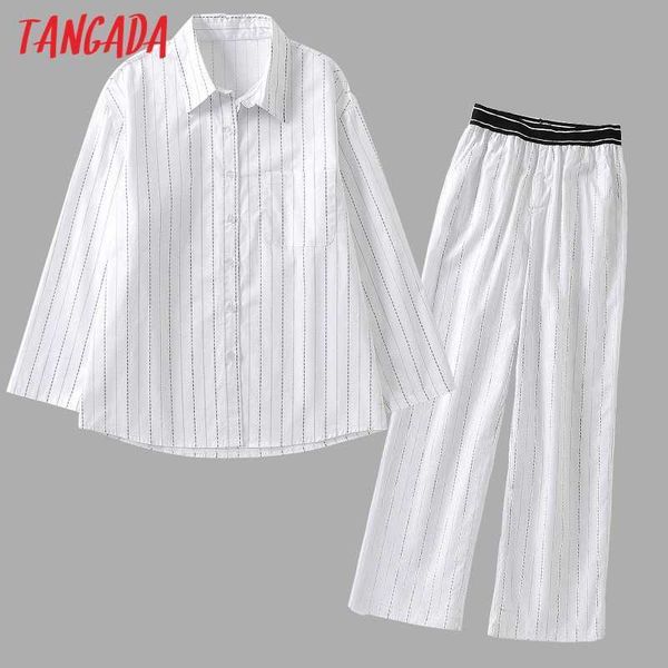 tangada women 100% cotton tracksuit sets blue loose shirt trousers 2 pieces sets long sleeve blouse pants suits 6l38 210609, White 
tangada women 100% cotton tracksuit sets blue loose shirt trousers 2 pieces sets long sleeve blouse pants suits 6l38 210609, White