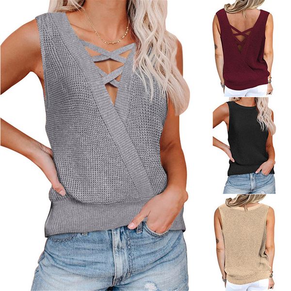 2021 cross-border european and american spring/summer new womens waffle deep v-neck backless vest t-shirt sweater, White
2021 cross-border european and american spring/summer new womens waffle deep v-neck backless vest t-shirt sweater, White