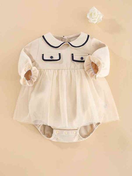 peninsula baby contrast binding mesh overlay bodysuit she, Blue