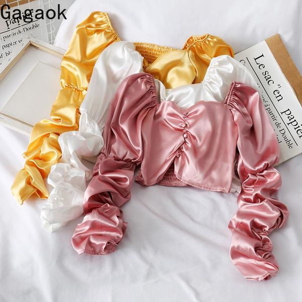 women's blouses & shirts gagaok women high street blouse spring autumn solid slash neck puff sleeve button short slim wild chic female, White
women's blouses & shirts gagaok women high street blouse spring autumn solid slash neck puff sleeve button short slim wild chic female, White