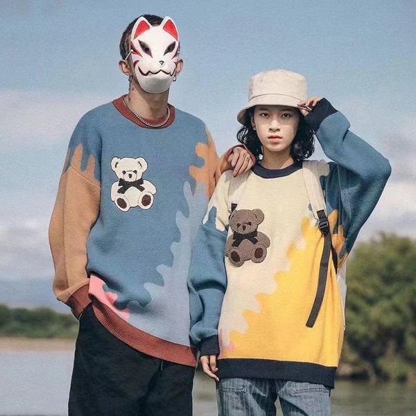 men's sweaters oversize sweater men and women 2021 autumn winter bear couple loose pullovers 90s long sleeve knitted jumper, White;black
men's sweaters oversize sweater men and women 2021 autumn winter bear couple loose pullovers 90s long sleeve knitted jumper, White;black