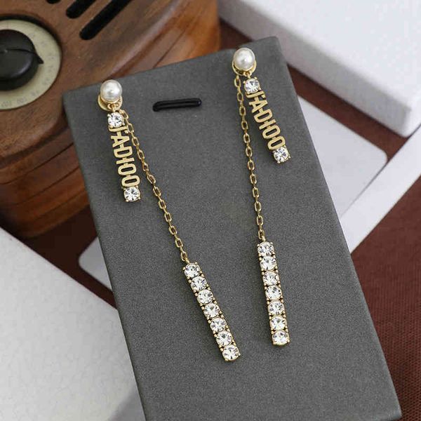design jewelry family letter pearl earrings chain tassel hanging water drill earrings, Silver
design jewelry family letter pearl earrings chain tassel hanging water drill earrings, Silver