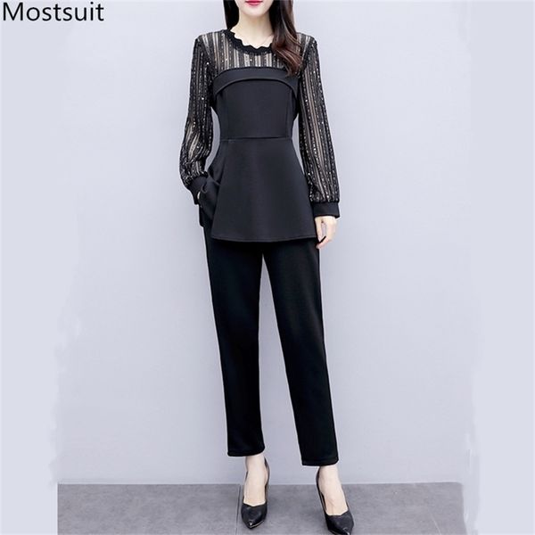 spring outfits women elegant plus size two piece set suit long sleeve tunic mesh patchwork and pants sets ol black 210513, White
spring outfits women elegant plus size two piece set suit long sleeve tunic mesh patchwork and pants sets ol black 210513, White