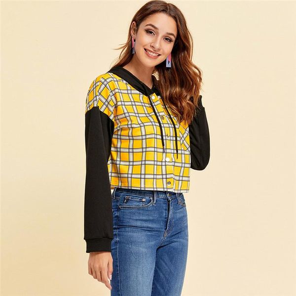 women's hoodies & sweatshirts sweatshirt pocket plaid womens printing short button hooded drawstring long sleeve patchwork felpe, Black
women's hoodies & sweatshirts sweatshirt pocket plaid womens printing short button hooded drawstring long sleeve patchwork felpe, Black