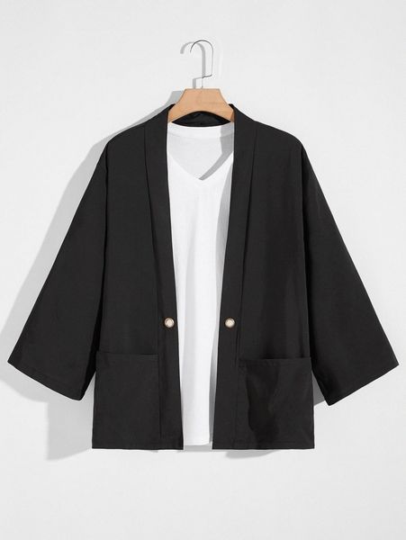 men pocket front solid kimono w6qw#, White;black