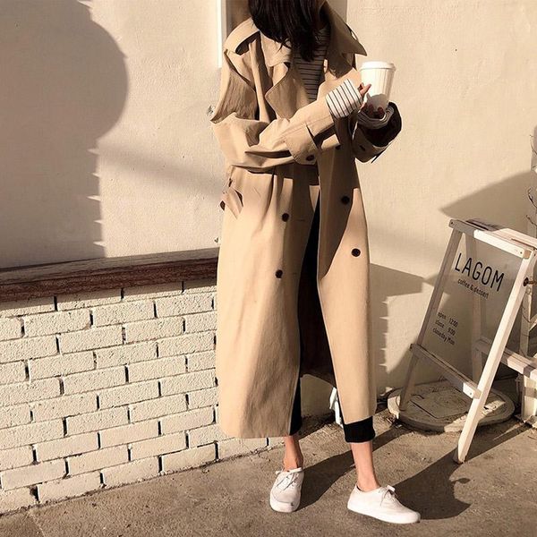 women's trench coats 2021 double-breasted women coat with belt loose long windbreaker female spring chic outerwear korean clothes, Tan;black
women's trench coats 2021 double-breasted women coat with belt loose long windbreaker female spring chic outerwear korean clothes, Tan;black
