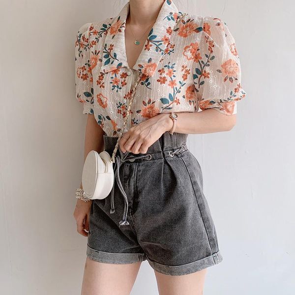 women's blouses & shirts korean style women floral printed summer short-sleeve shirt 3003#, White
women's blouses & shirts korean style women floral printed summer short-sleeve shirt 3003#, White