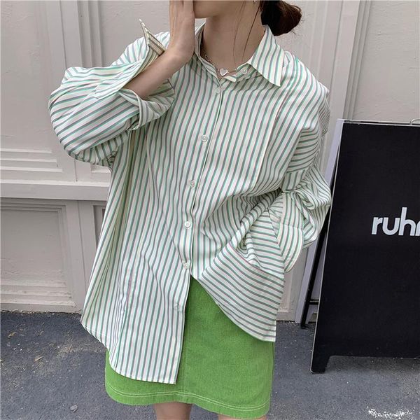 women's blouses & shirts alien kitty 2021 summer elegance long striped loose single breasted chic all match lady turn-down collar, White
women's blouses & shirts alien kitty 2021 summer elegance long striped loose single breasted chic all match lady turn-down collar, White