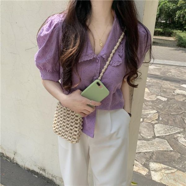 women's t-shirt summer female online influencer sun protection purple shirt thin design sense niche student puff sleeve short hollow to, White
women's t-shirt summer female online influencer sun protection purple shirt thin design sense niche student puff sleeve short hollow to, White