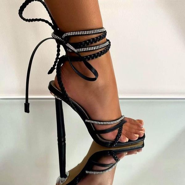 women rome rhinestone sandals woven cross strap high heel solid color fashion for ladies party female footwear, Black
women rome rhinestone sandals woven cross strap high heel solid color fashion for ladies party female footwear, Black