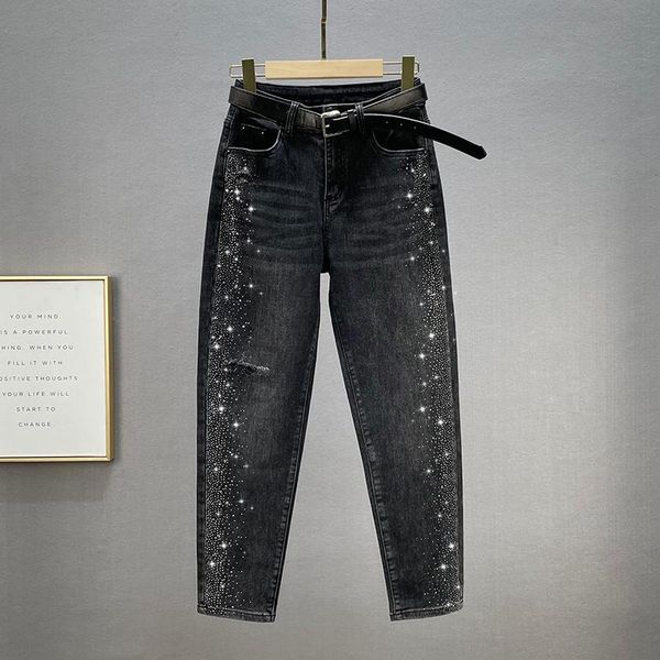 women's jeans rhinestone autumn winter high waist loose ripped pants female elegant womans black denim trousers students jean, Blue
women's jeans rhinestone autumn winter high waist loose ripped pants female elegant womans black denim trousers students jean, Blue
