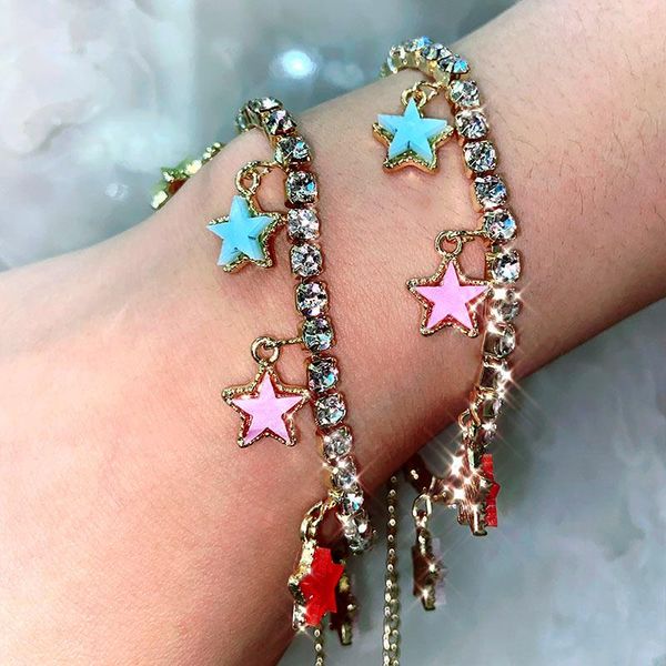 anklets summer multicolor stars charm ankle bracelet for women golden crystal iced out foot chain beach barefoot sandals jewelry gift, Red;blue
anklets summer multicolor stars charm ankle bracelet for women golden crystal iced out foot chain beach barefoot sandals jewelry gift, Red;blue