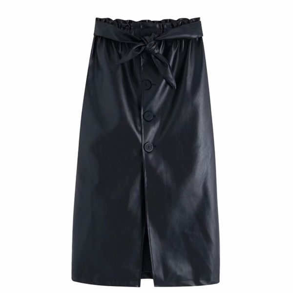 women fashion bow tied decoration pu leather straight skirt faldas mujer ladies elastic waist buttons chic midi skirts qun520 210319, Black
women fashion bow tied decoration pu leather straight skirt faldas mujer ladies elastic waist buttons chic midi skirts qun520 210319, Black