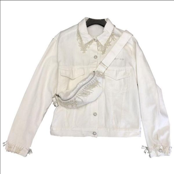 women's jackets 2021 autumn pearl tassel chain decorative with bags white denim jacket short jeans coat cowboy outwear, Black;brown
women's jackets 2021 autumn pearl tassel chain decorative with bags white denim jacket short jeans coat cowboy outwear, Black;brown