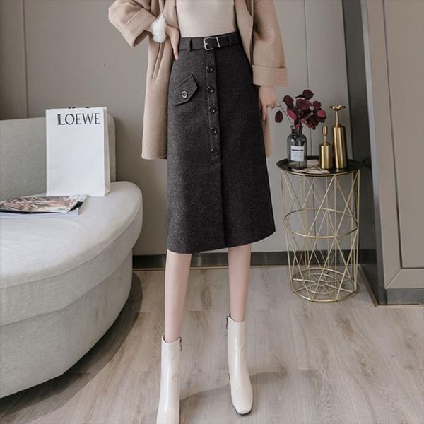 with belt 5 colors woolen women skirt cloth high waist long split autumn winter mujer faldas saias mulher, Black
with belt 5 colors woolen women skirt cloth high waist long split autumn winter mujer faldas saias mulher, Black