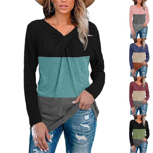 women's t-shirt autumn and winter contrast color n-neck long sleeve twisted neckline clothing shirt stripe pullover, White
women's t-shirt autumn and winter contrast color n-neck long sleeve twisted neckline clothing shirt stripe pullover, White