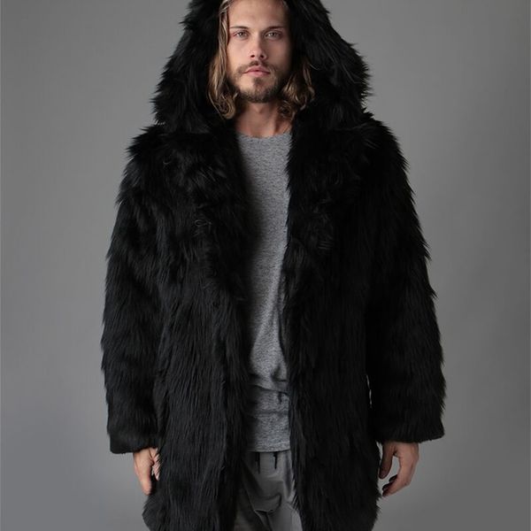 men's imitation fur coat fashion hooded stand collar jacket to keep warm 211207, Black
men's imitation fur coat fashion hooded stand collar jacket to keep warm 211207, Black