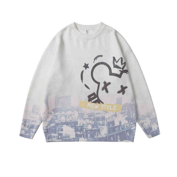 white men cute cartoon printed letter city soft couple sweater harajuku fashion knit casual male pullovers top, White;black
white men cute cartoon printed letter city soft couple sweater harajuku fashion knit casual male pullovers top, White;black