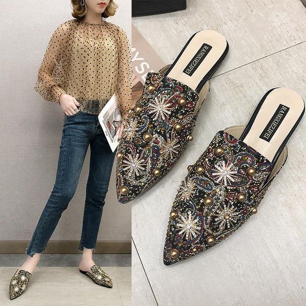 women summer low heel mules slippers ladies pointed toe strange style crystal outside shoes woman fashion footwear, Black
women summer low heel mules slippers ladies pointed toe strange style crystal outside shoes woman fashion footwear, Black