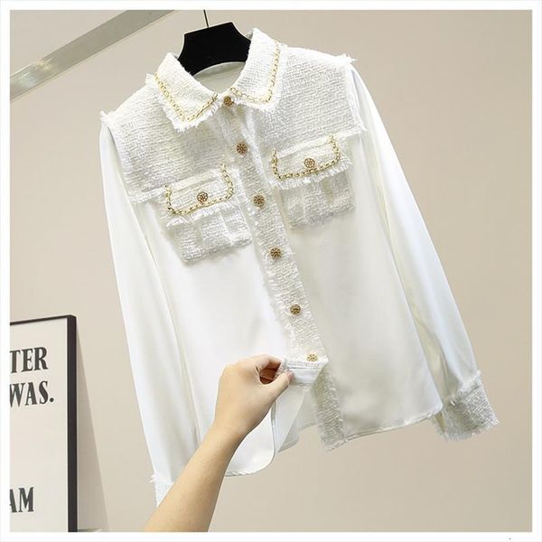 chiffon designer runway tweed patchwork women blouses gold button tassel weave long sleeve spring autumn, White
chiffon designer runway tweed patchwork women blouses gold button tassel weave long sleeve spring autumn, White