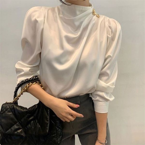 korean stand-up collar pleated design button all-match puff sleeve solid color shirt spring casual 210520, White
korean stand-up collar pleated design button all-match puff sleeve solid color shirt spring casual 210520, White