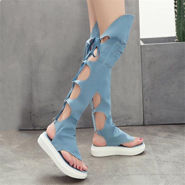 rome hollow out summer long demim boots women cross tied thigh high thong gladiator sandals gothic punk platform shoes, Black
rome hollow out summer long demim boots women cross tied thigh high thong gladiator sandals gothic punk platform shoes, Black
