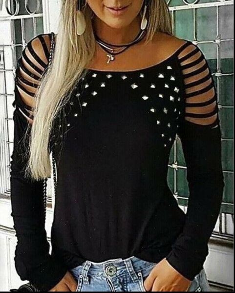 women rivet womens shirt sequins cold shoulder shirts fashion ladies long sleeve pullover streetwear slash neck plain blouses, White
women rivet womens shirt sequins cold shoulder shirts fashion ladies long sleeve pullover streetwear slash neck plain blouses, White